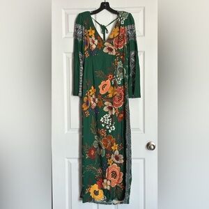 Farm Rio Maxi Dress Floral Green Long Sleeve XS